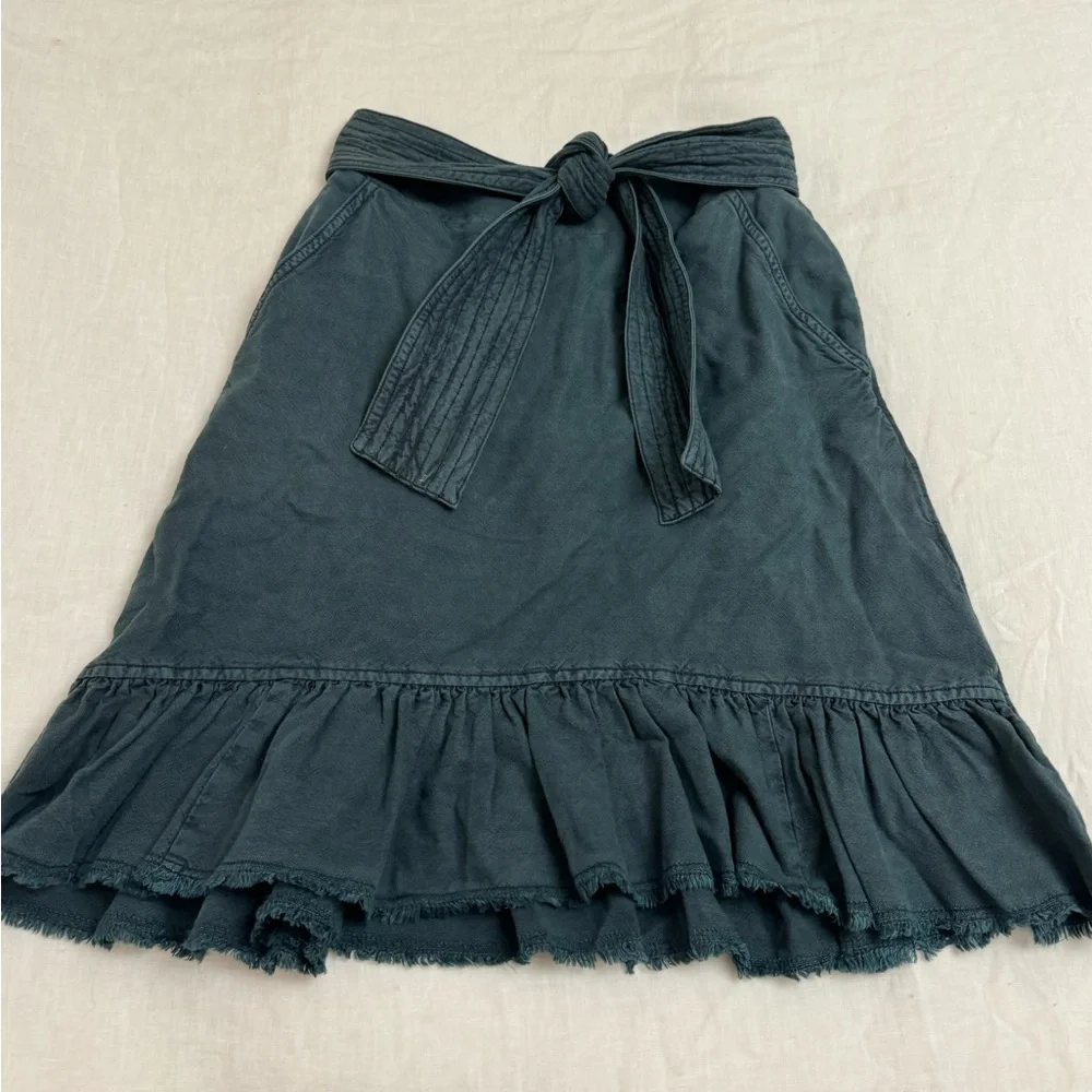 ANTHROPOLOGIE Pilcro Amora Ruffled Mini Skirt In Teal Blue Size XS Beach Coast - Picture 3 of 16